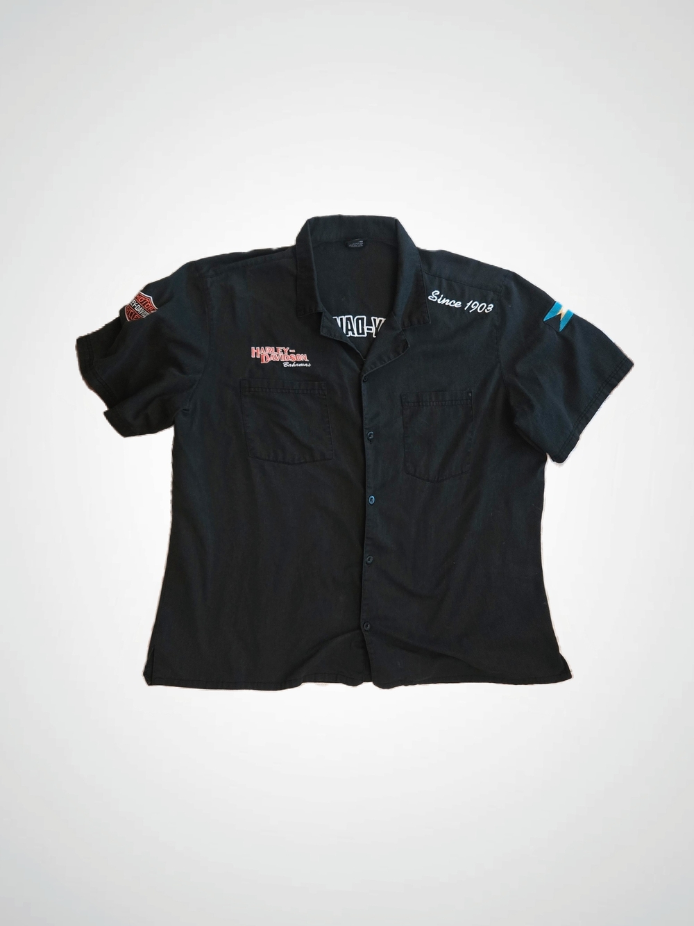 Harley-Davidson Dark Grey Black Short-Sleeve Logo Button-Down Shirt